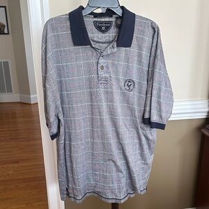 Men's Navy and Gray Checkered Polo Shirt
